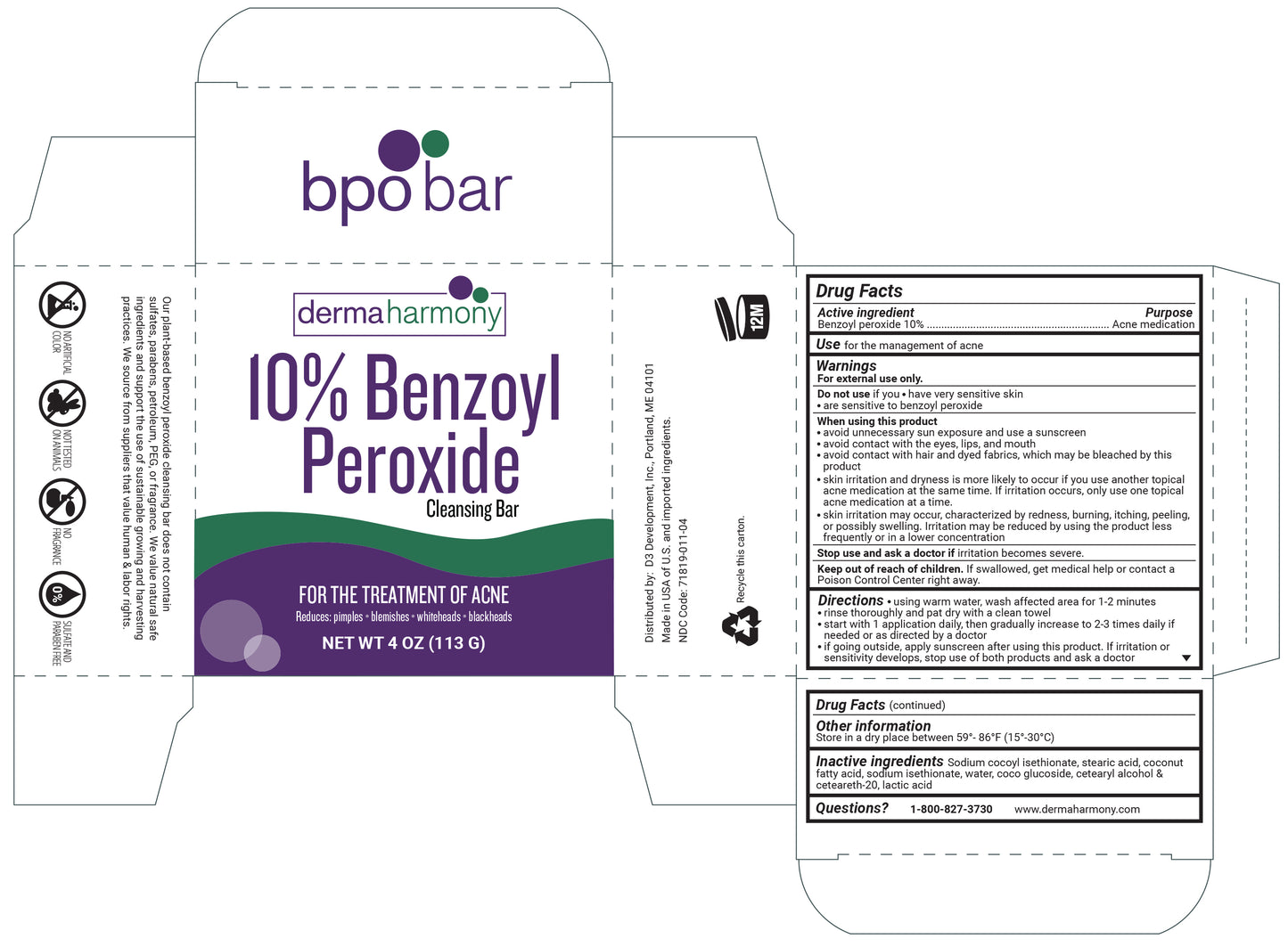 10% Benzoyl Peroxide Cleansing Bar (non-soap) - Unscented