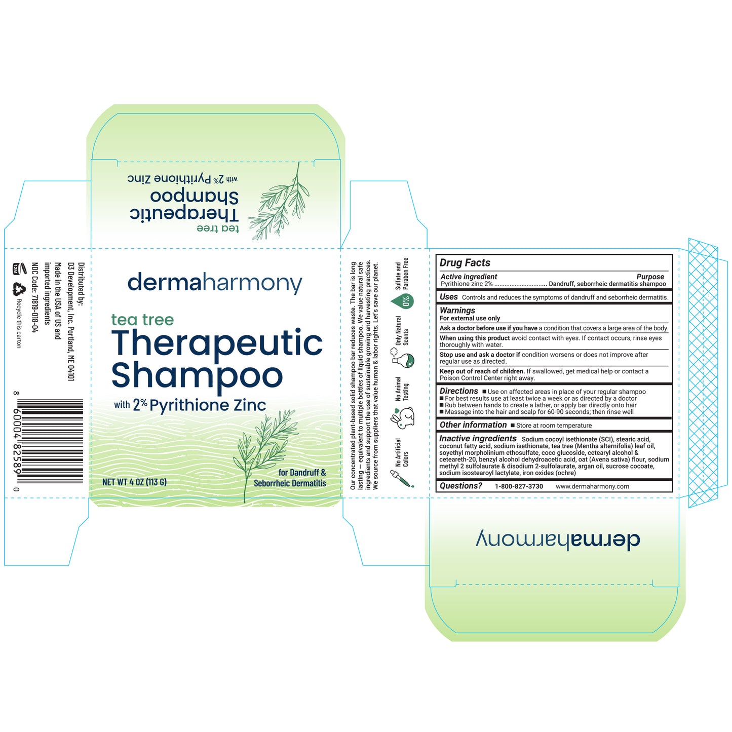 2% Pyrithione Zinc Dandruff & Seborrheic Dermatitis Shampoo Bar - Tea Tree